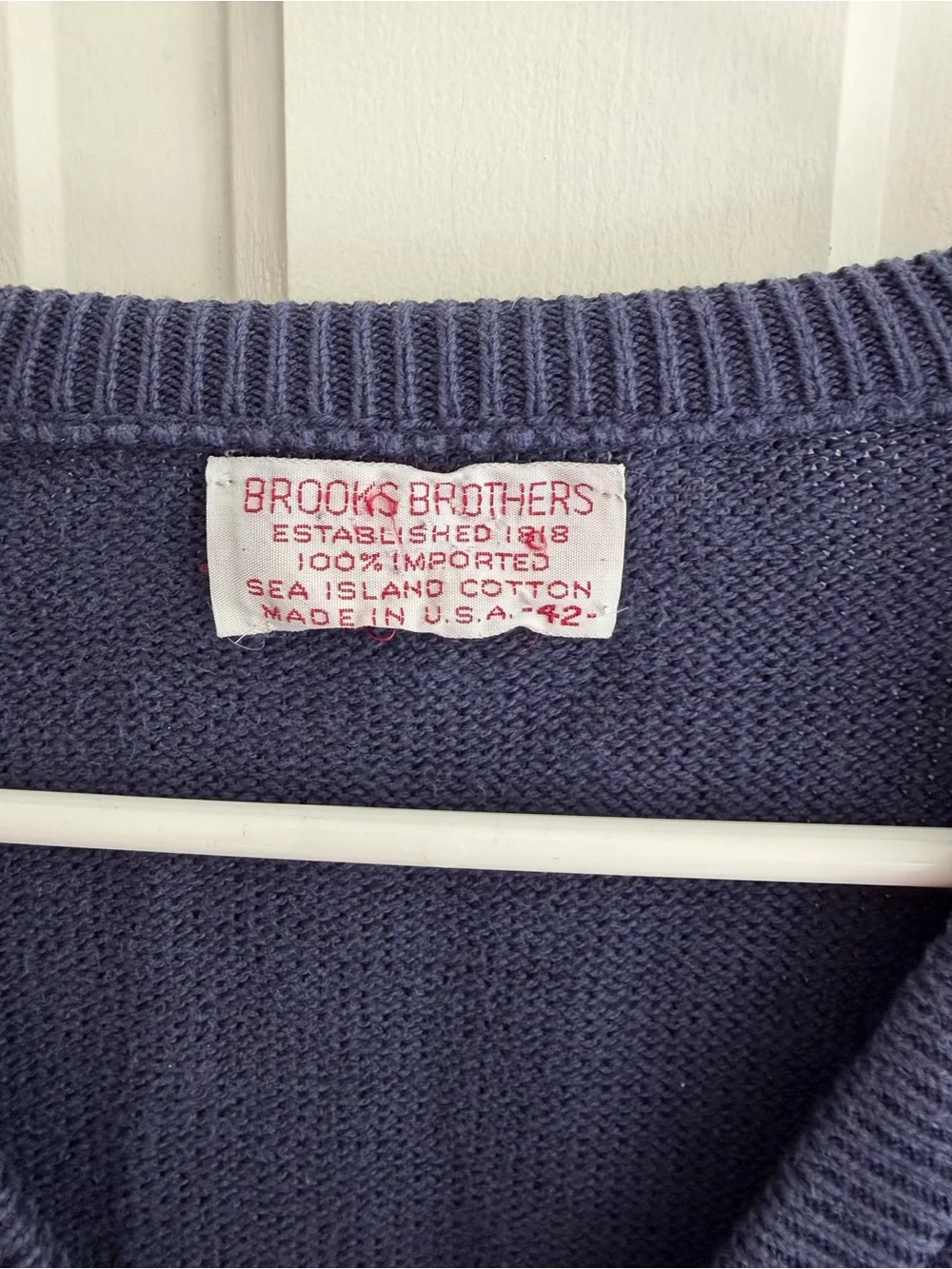 Vintage Brooks Brothers Sea Island Cotton Navy V-Neck Sweater USA Men’s 42